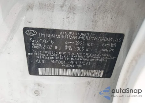 2017 Hyundai Elantra Se z USA, uszkodzony, nr VIN 5NPD84LF4HH131593